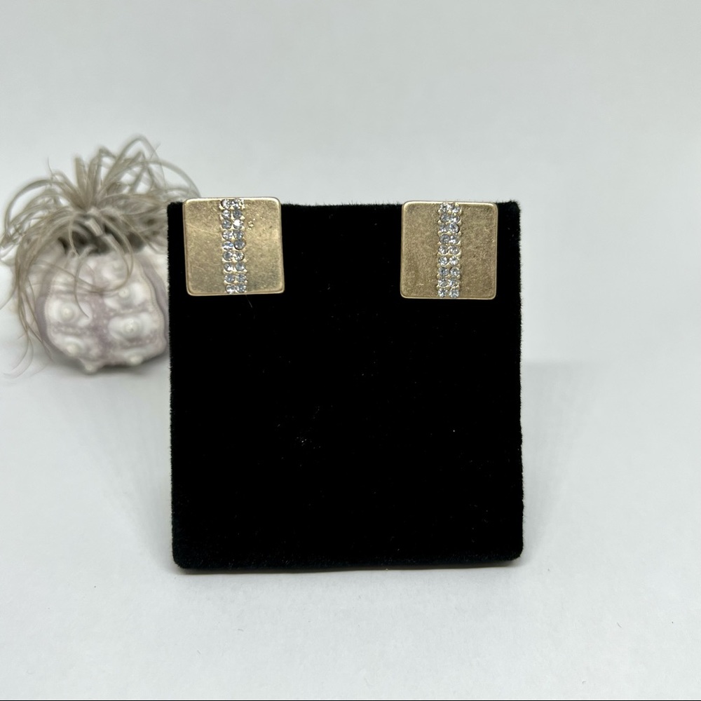Diamond Strip Gold Square Stud Earrings!